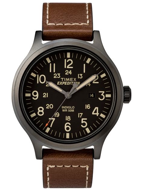 black dial watch brown leather band